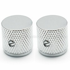 NEW 2 BRASS Flat Barrel Knobs for Bass  Guitar 6.35mm ID 1/4" USA - CHROME