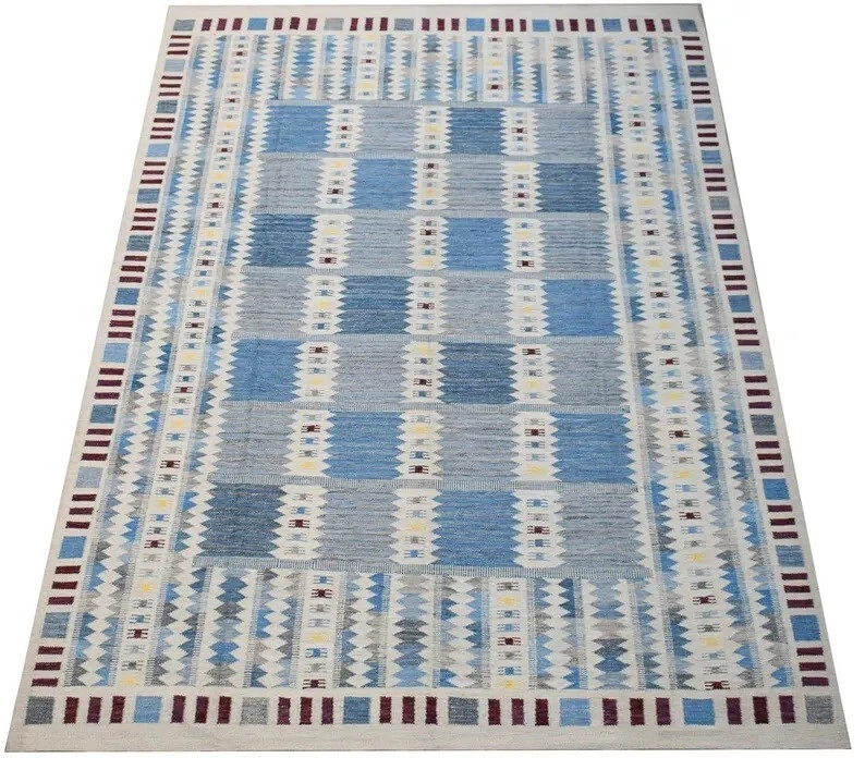 Alfombra Kilim sueca escandinava tejido plano azul para sala de estar alfombra dormitorio Foto 4 de 4