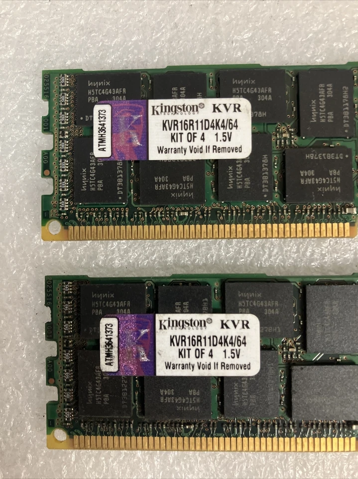 (4x 16GB) Kingston 2Rx4 PC3-12800 DDR3-1600 KVR16R11D4K4/64 ECC Server RAM ~ Foto 2 de 4