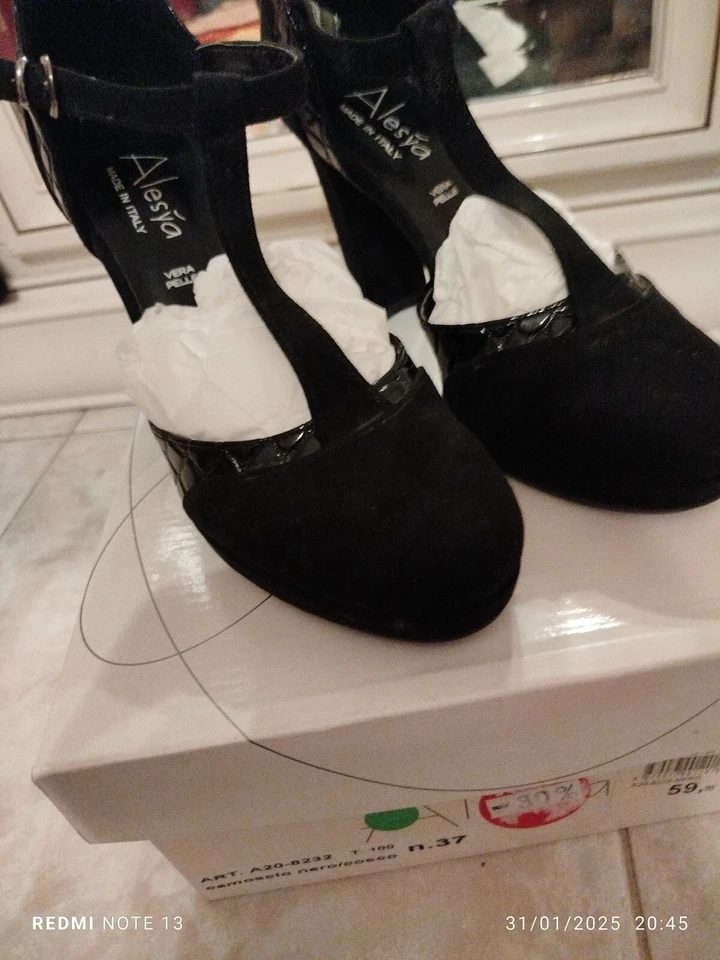 Scarpe eleganti camoscio, Alesya37, tacco 10, inserti cocco, NUOVE accetto RESI - Immagine 3 di 4