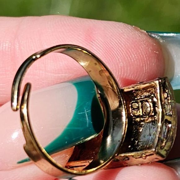 Signed EB Citrine Rhinestone Adjustable Ring - image 2