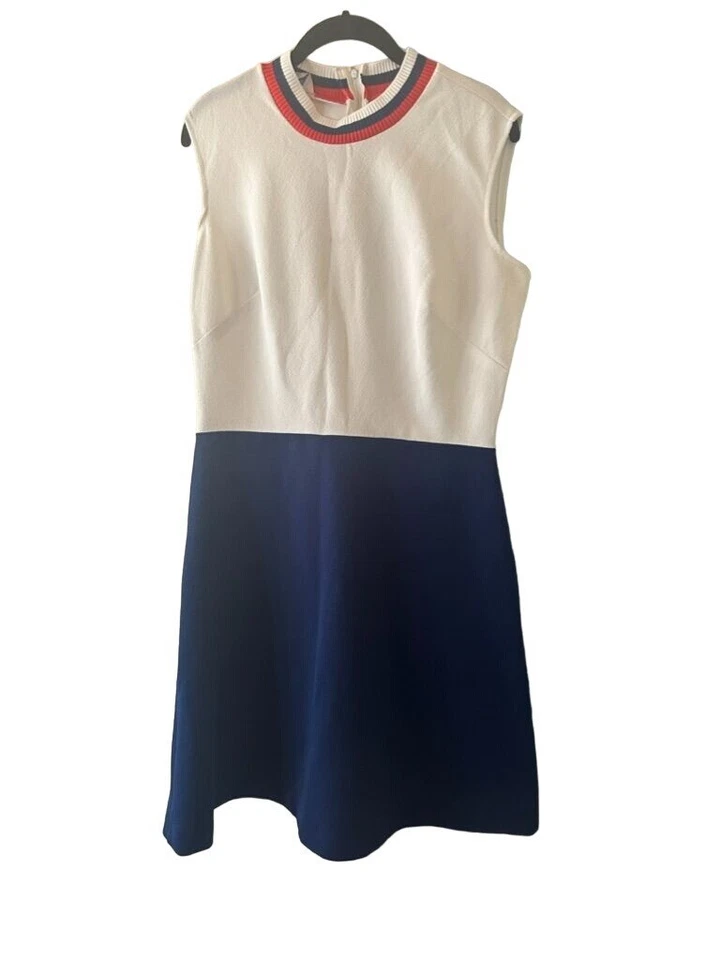 Sears Fashions. Vestido vintage años 60 blanco azul sin mangas talla 12 Foto 2 de 4
