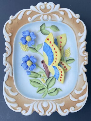 VTG 3D Butterfly Bud Vase Wall Art Ornate Decor Flower Cottage Core RARE Unique