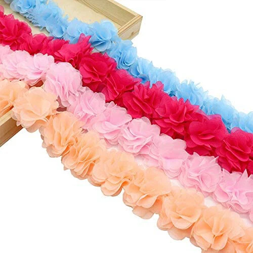 Ramos de novia de encaje de flores de gasa 3D ramo de flores hágalo usted mismo costura 5/10 yardas Foto 2 de 4