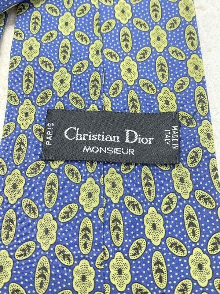Christian Dior Men's Silk Blue Full Pattern Necktie Used eBay