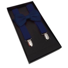 Men AB Elastic Band Navy Blue Suspender With Maching Polyester Bowtie