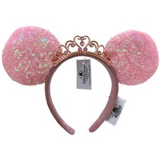 Disney Parks Pink Sequin Minnie Mouse Ears Tiara Princess Crown Headband Ears