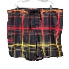 OP Ocean Pacific Men Board ShortsTrunks Mesh Lined Plaid Black Orange 2XL 44-46