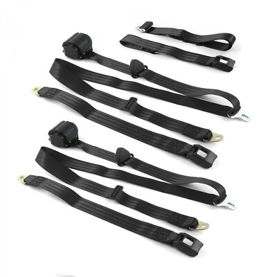 Ford 1957 - 1959 Standard 3pt Black Retractable Bench Seat Belt Kit - 3 Belts
