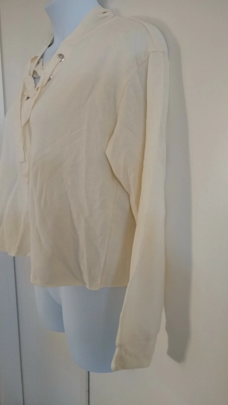 OFF WHITE Felpa donna Xhilaration manica lunga coulisse crop con cappuccio panna beige XL
