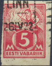 Estland, Mi.Nr. 37 B ungezähnt gestempelt, Schmied am Amboss, 5 Mark