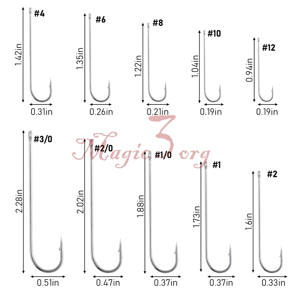 100pcs Aberdeen Hooks Fishing Long Shank Offset Circle Heavy Duty Bass #12-#3/0 - Image 2 of 4