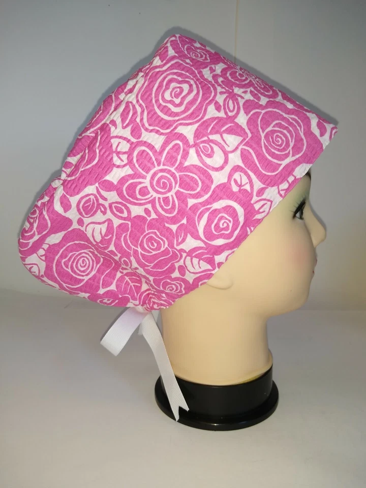 Sombrero/Gorra Médica Rosa y Blanco Floral Estilo Euro Mezcla de Algodón Fácil Cuidado EE. UU. Foto 2 de 4