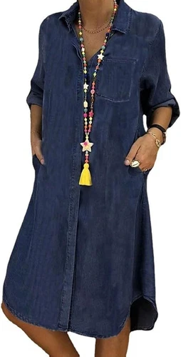 Women Spring Loose Long Sleeve Button Up Shirt Dress Dress Flowy Tunic Shifts - Bild 12 von 22