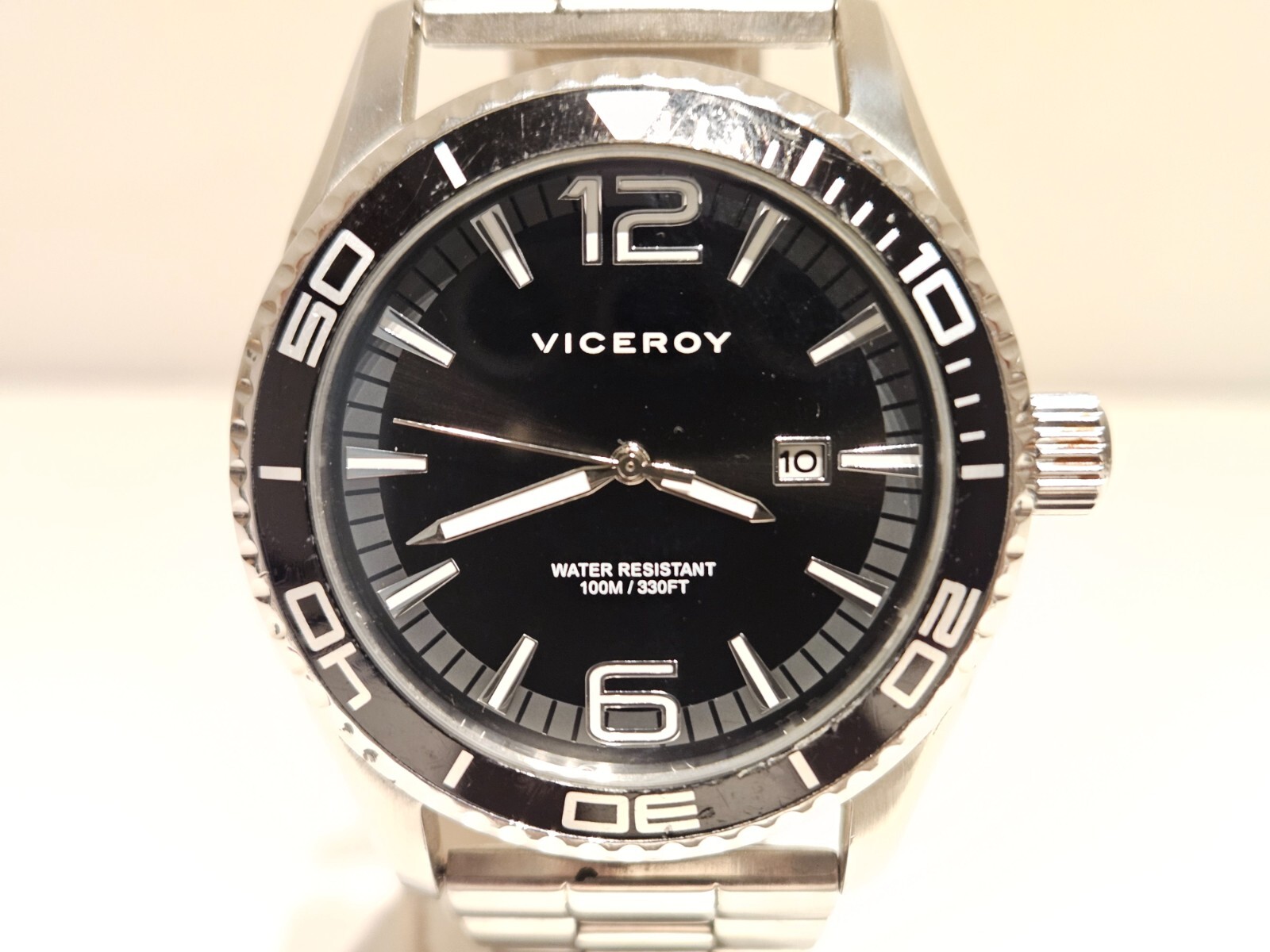 RELOJ RETRO SPORT GRANDE 44mm HOMBRE 100m TODO ACERO INOXIDABLE CUARZO "VICEROY"