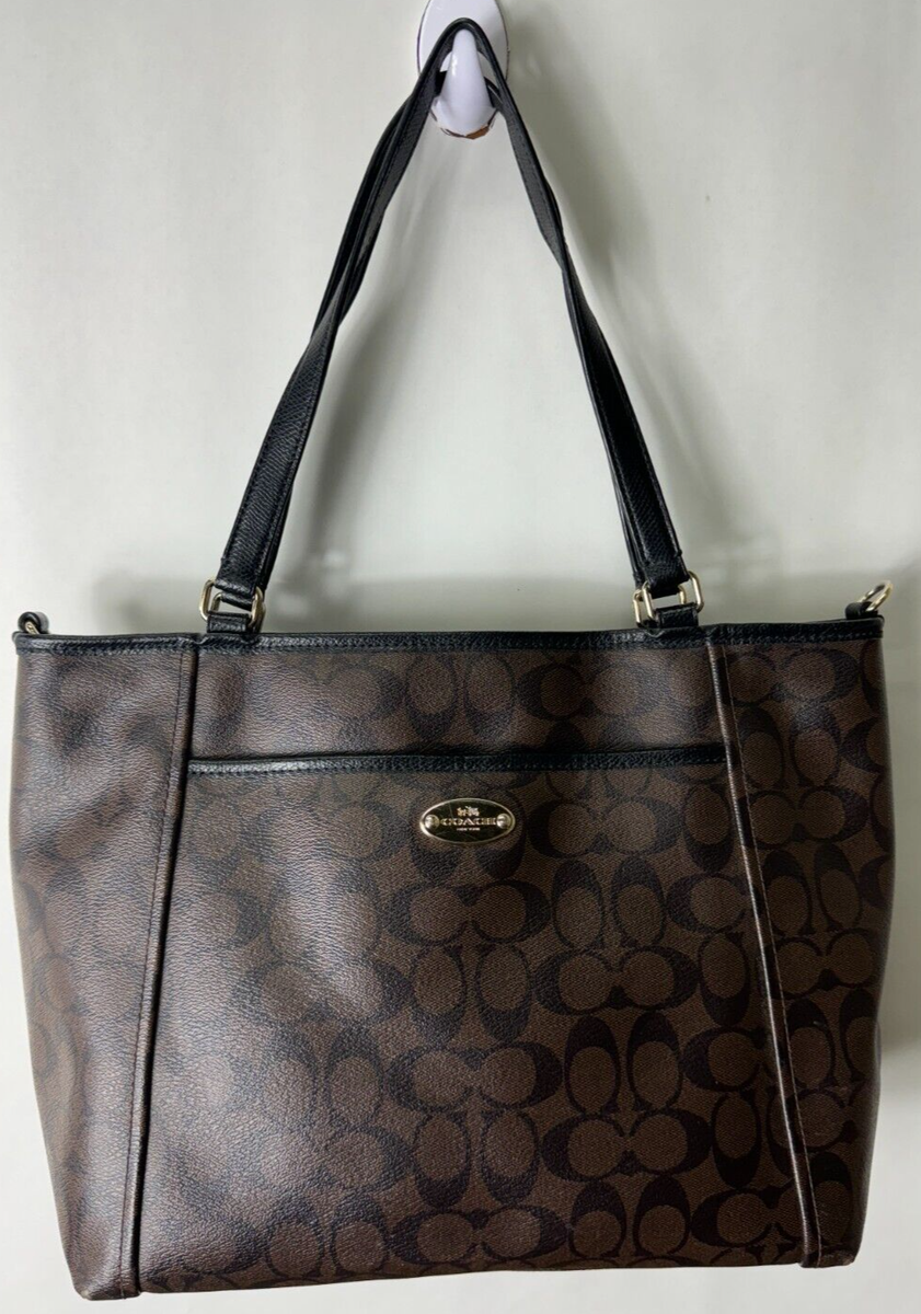 Coach Zip Top Tote - Signature Canvas Style - Brown | eBay