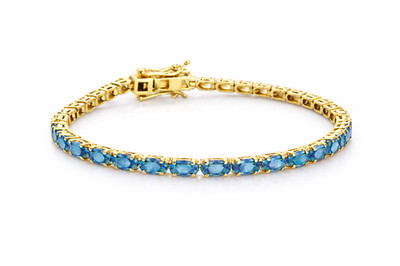Swiss Blue Topaz Oval 6x4mm Tennis Bracelet 925 Silver Yellow Gold Plated