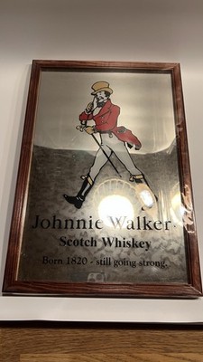 Johnnie Walker Spiegel Whiskey Whisky Bourbon Bar Deko Cocktail OVP Holzrahmen