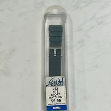 Vintage NEW Speidel 18mm Black Sports Watches Rubber Silver Watch Band 762