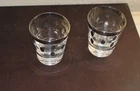 VTG DOROTHY THORPE SILVER DOTS & LINE (2) SHOT GLASSES 2 1/4" HIGH 2" WIDE TOP