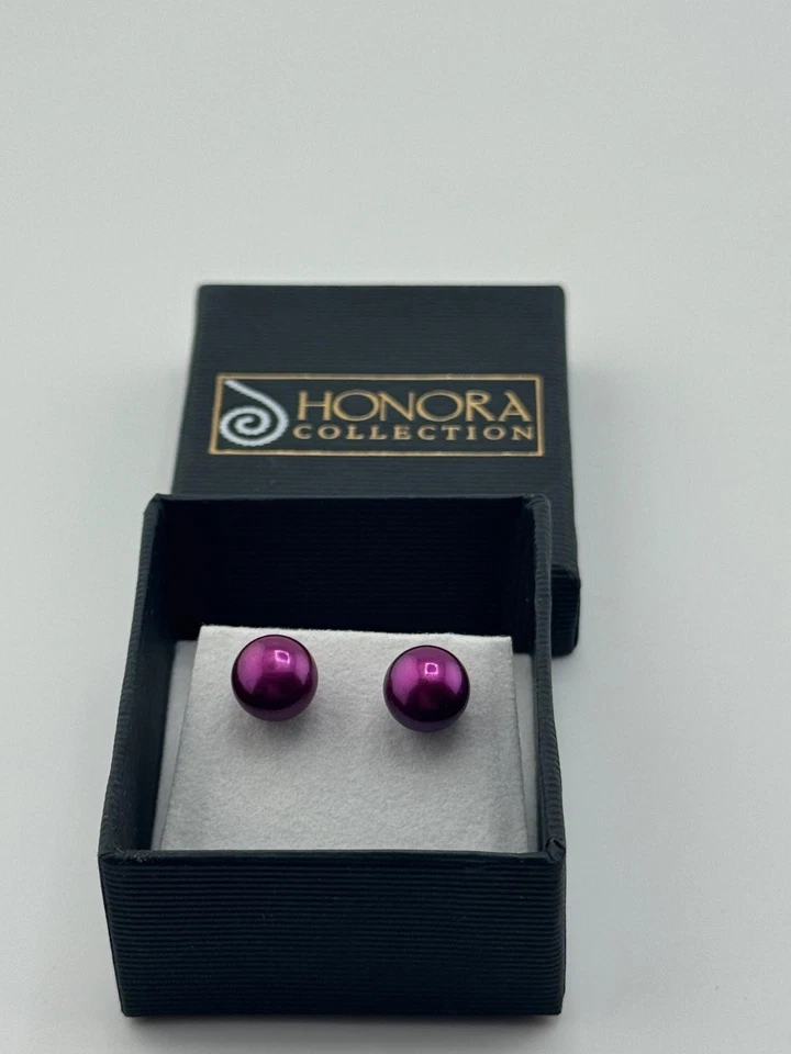 Honora Magenta Cultured Pearl Pierced Stainless Stud Earrings in Box - Image 4 of 4
