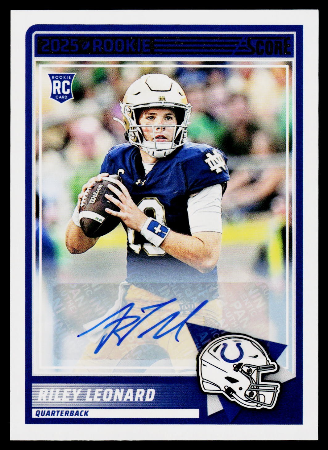 Riley Leonard 2025 Score Base Rookie Signatures #9 RC,AU Indianapolis Colts