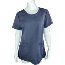 Dickies Women's Medium Short Sleeve Scrub Top Dark Gray Pockets, Round Neckline