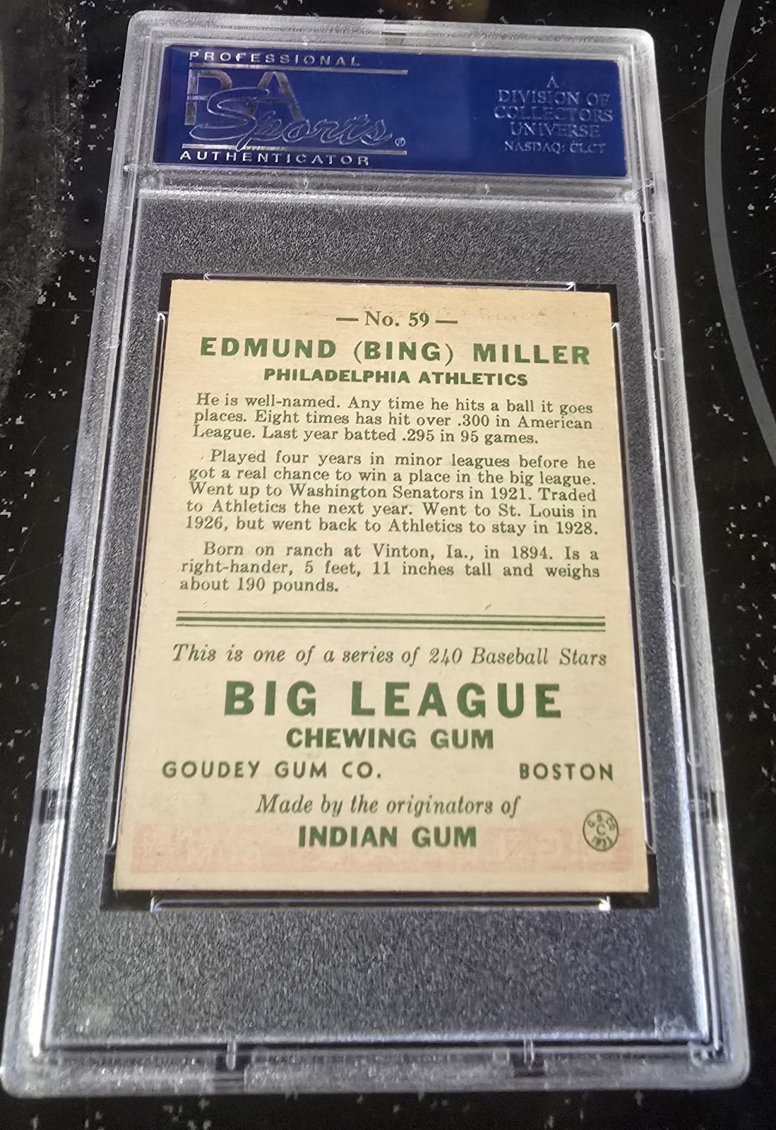  1933 goudey PSA 6.5 ☆ POP 3! ☆ Bing Miller ▪︎ TOUGH CARD ▪︎  view 2