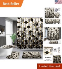 Luxurious 4-Piece Bathroom Set: Waterproof Marble Shower Curtain with Rugs