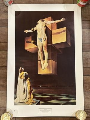 Vintage Salvador Dali Art Print Museum Poster 1989 Crucifixion Corpus Hypercubus