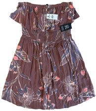 Express S Small Strapless Floral Ruffled Mini Dress Empire Waist Red