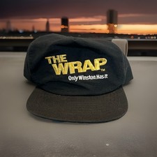 Vintage Winston The Wrap Hat Cap Snapback Black Nylon USA Made Cigarette Logo