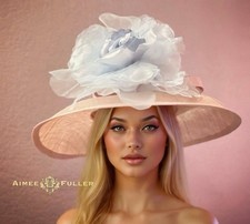Kentucky Derby Hat Cream Baby Blue Pink Rose Royal Ascot Bridal Melbourne Cup