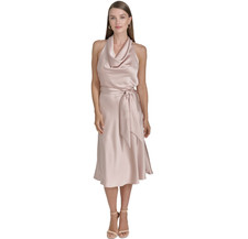 Halston Women's Satin Halter Dress - Rose Champagne SZ:8