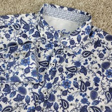 Robert Graham Mens Large White Blue AOP Paisley Floral Button Up Long Sleeve