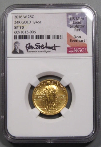 2016-W Standing Liberty 25c 1/4 oz 24K .999 GOLD NGC SP70. EVERHARD Signed.