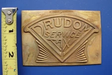 Vintage 1940's Drudom Service Taxi Cab Company Metal Logo Badge Emblem 3.5"