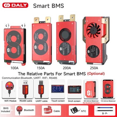 Daly Smart BMS 4S 12V/8S 24V/16S 48V 100-250A LiFePo4 BMS BT/WiFi/UART/RS485 lot
