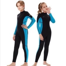 Hevto Wetsuit Kids Size 12 Black Blue Excellent 3/2mm Neoprene Full Body Suit