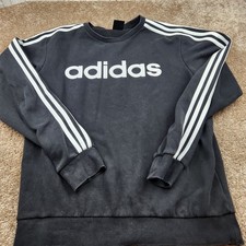 Adidas Mens Essentials 3-Stripe Crewneck Sweatshirt Black White Logo Size M