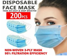 200 PCS Disposable Face Mask 3-Ply Non Medical Surgical Earloop Mouth Dust Cover