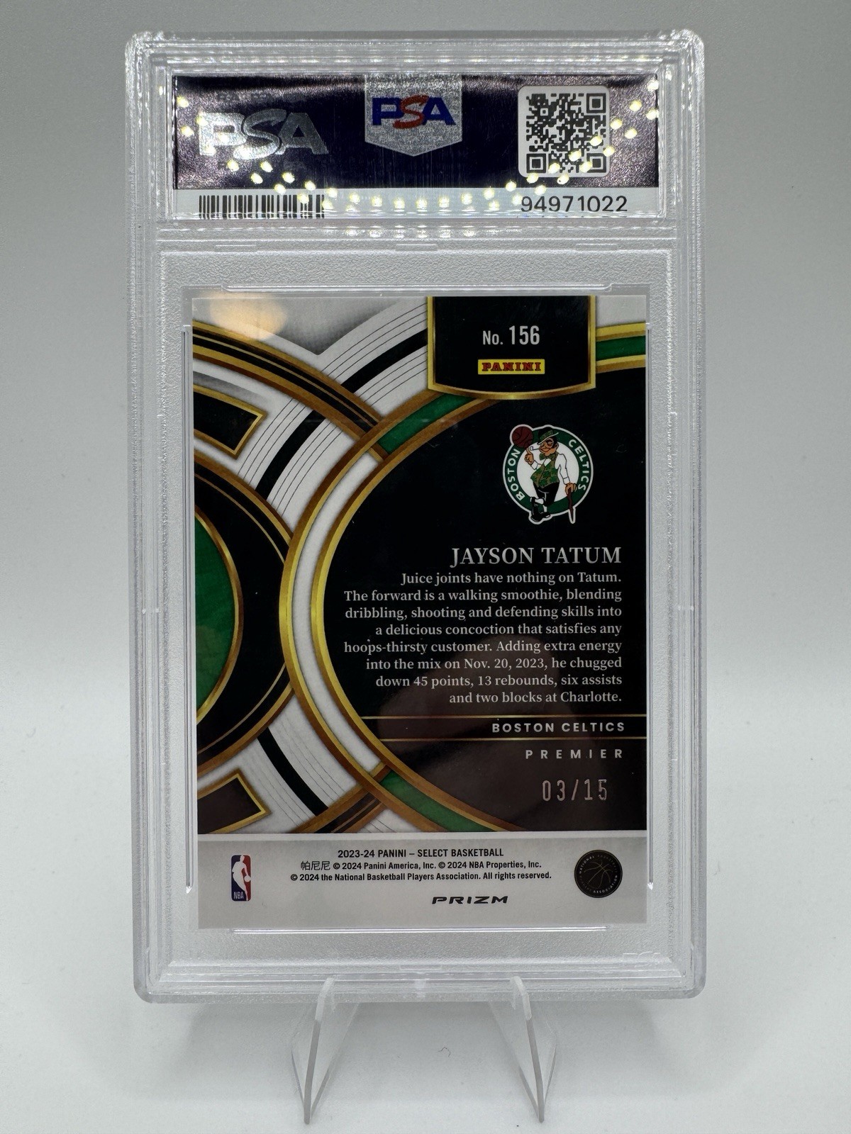 2023-24  Panini Select - Premier Jayson Tatum #156 Orange Pulsar /15 view 2