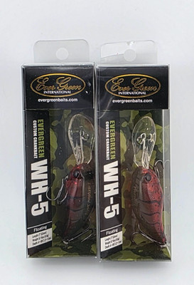 (2) Evergreen WH-5 Crankbait Fishing Lures Lot of 2 - Ghost Red Craw