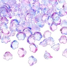 Glass Trumpet Flower Beads, 100 Pcs Gradient Flower Bead Charm, Blue, Purple