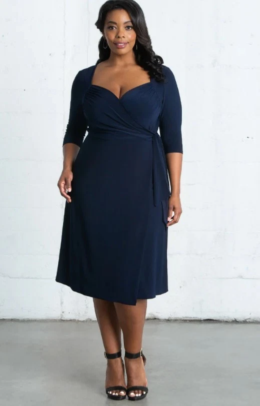Kiyonna Women's Blue Sweetheart Neck Wrap Dress Size 3X Cocktail Party Timeless - Image 2 of 4