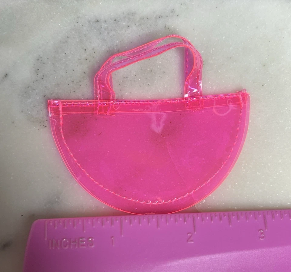 Acessório vintage *Barbie*: bolsa rosa neon translúcida, bolsa tote anos 90 - Imagem 4 de 4