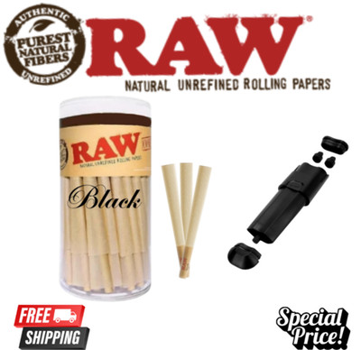 RAW Black 1-1/4 Size Cone 102ct Ultra-Thin Rolling Paper Double Shot Cone Loader