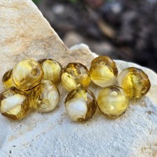 10 Vintage Czech Faceted Glass Beads  Golden Wheat  Cream Givre Style 8mm