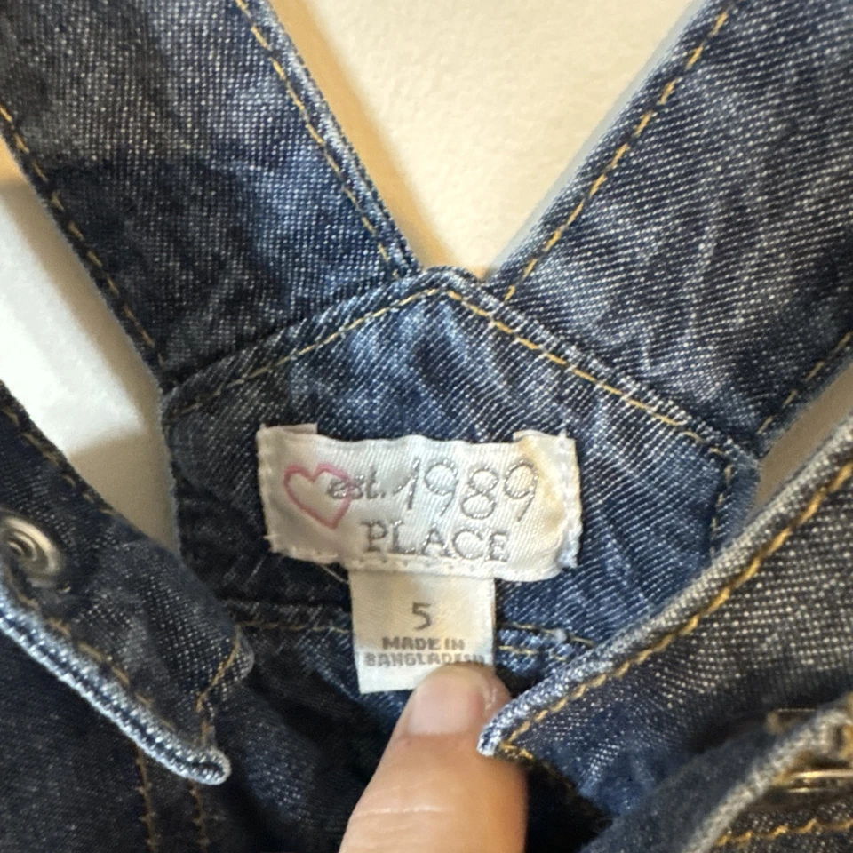 儿童地方蹒跚学步女孩吊带长裤整体蓝色牛仔裤 5T — 第 3/4 张图片