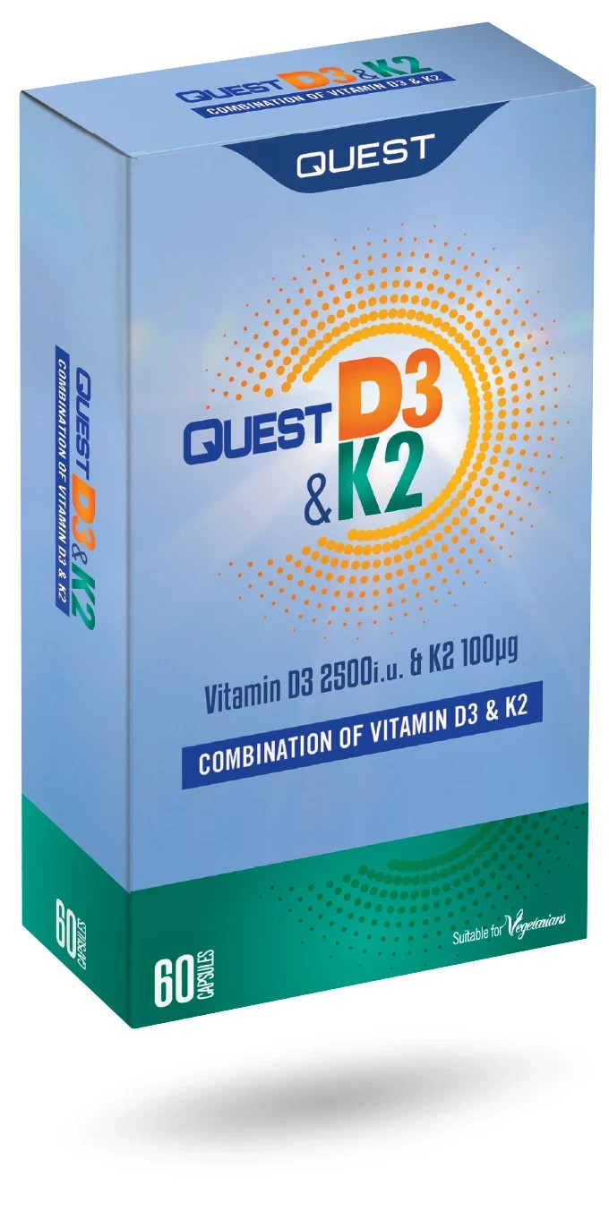 Quest D3 and K2 60 Veg Capsules for Immune, bone and heart health
